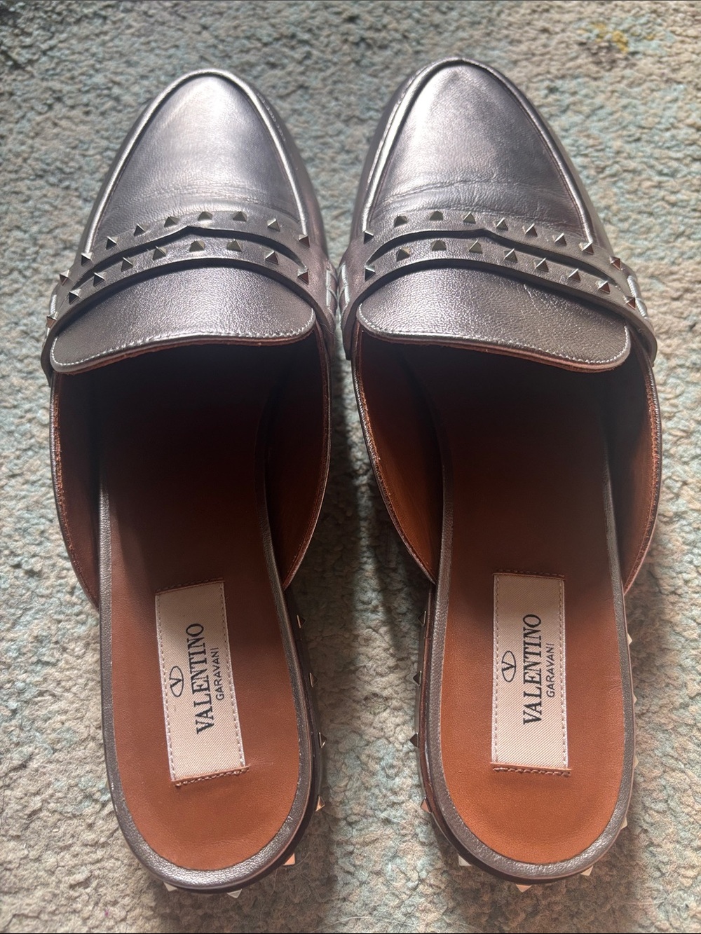 Valentino Garavani Silver Studded Leather Slip-On Mules